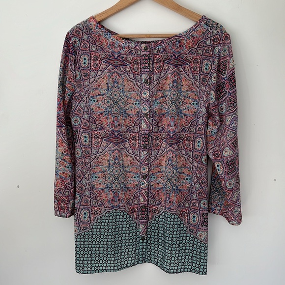 Maeve silk top, size 10, silk tunic, multicolor pattern blouse, Maeve cardigan - Picture 8 of 12